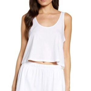 Lunya Organic Pima Cotton Cropped Tank Sleep Shirt in White